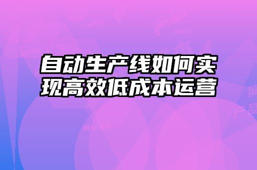 自动生产线如何实现高效低成本运营